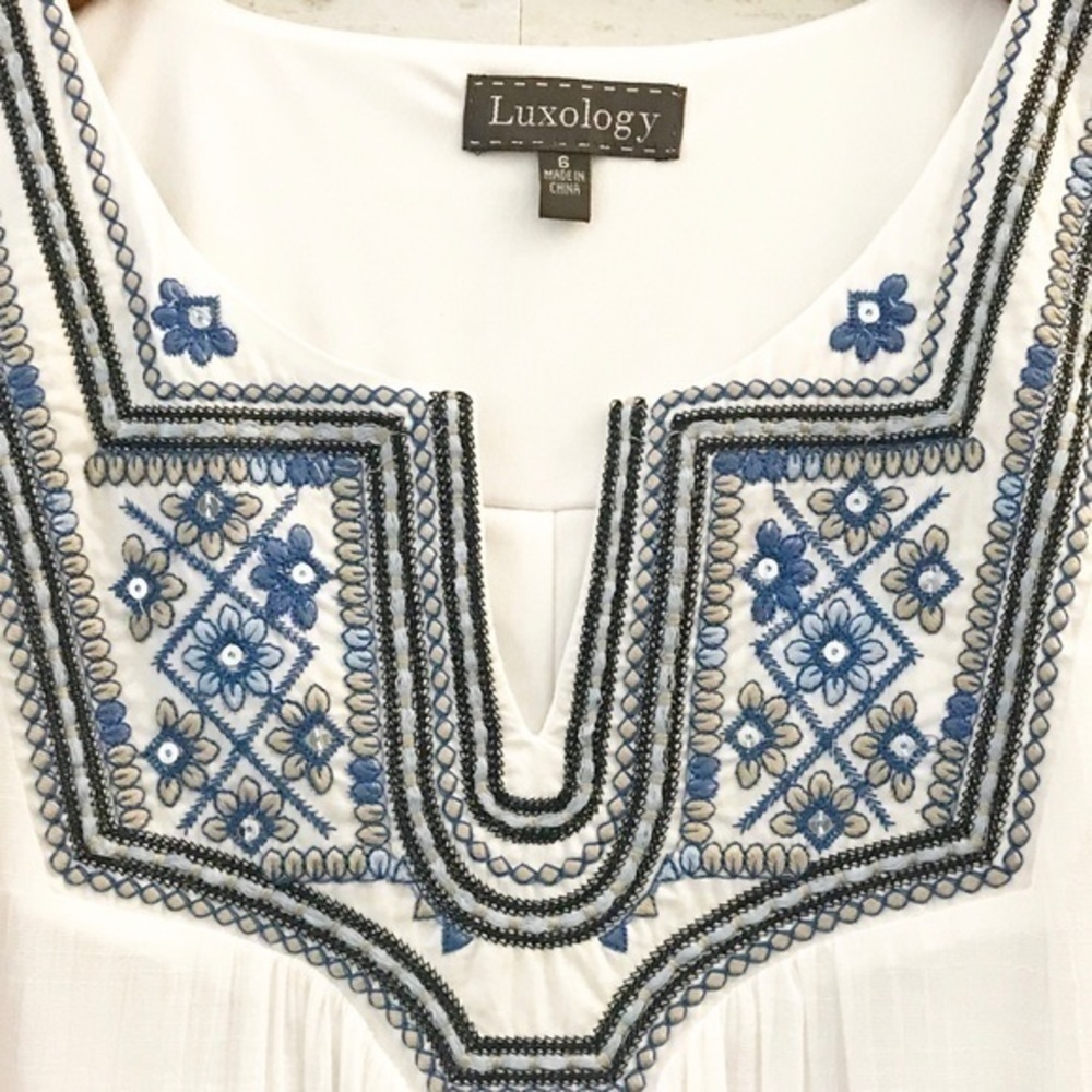 Luxology Embroidered Gauze Trapeze Bohemian Sleeveless Shift Dress Size 6 - Picture 5 of 9